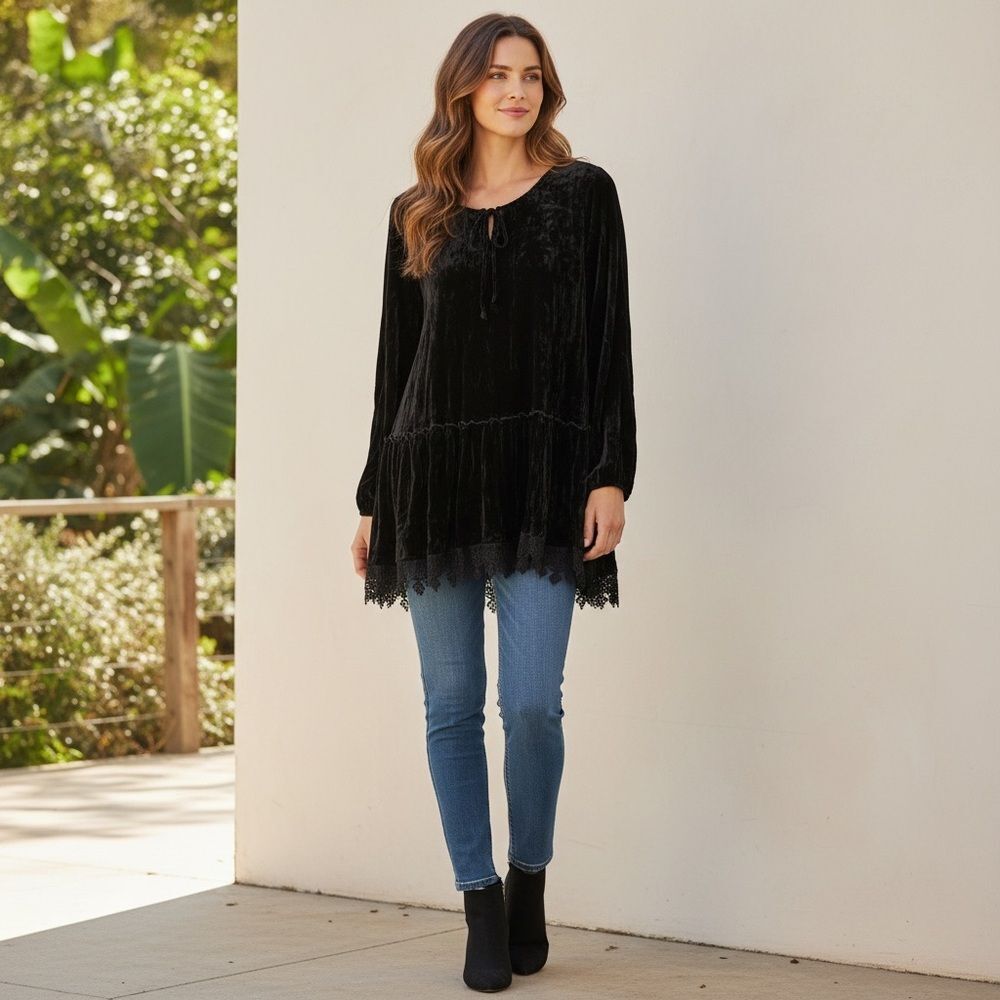 Gracie Collection Elegant Black Velvet Women's Top NWT